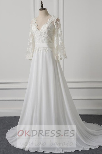 Vestido de novia Gasa Arco Acentuado Elegante Triángulo Invertido Escote en V 3
