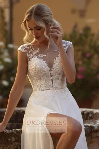 Vestido de novia Gasa Baja escote en V Corte-A Playa Elegante Espalda Descubierta 4