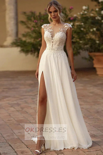 Vestido de novia Gasa Baja escote en V Corte-A Playa Elegante Espalda Descubierta 1