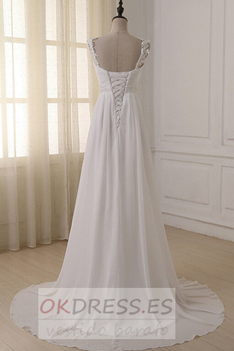 Vestido de novia Gasa Elegante largo Cordón Sin mangas Escote de Tirantes Espaguetis 4
