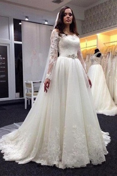 Vestido de novia Iglesia Elegante 2019 Natural Escote con Hombros caídos