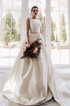 Vestido de novia Iglesia Otoño vendimia Natural Drapeado Cinturón de cuentas