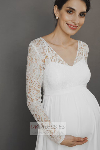 Vestido de novia Imperio Embarazadas Natural Escote en V Fuera de casa 6