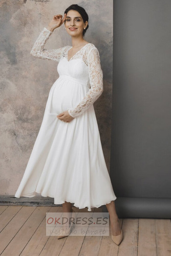 Vestido de novia Imperio Embarazadas Natural Escote en V Fuera de casa 1