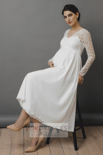 Vestido de novia Imperio Embarazadas Natural Escote en V Fuera de casa 4