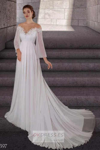 Vestido de novia Imperio primavera Cola Capilla Abalorio Gasa Elegante 3