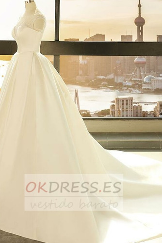 Vestido de novia Invierno Abalorio Baja escote en V Corte-A Blusa plisada 3