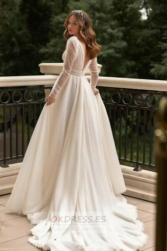 Vestido de novia largo Falta Elegante Espalda medio descubierto Escote en V 2