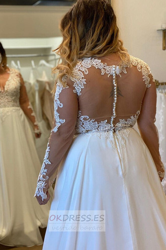 Vestido de novia Manga larga Corte-A largo Gasa Escote en V Reloj de Arena 4