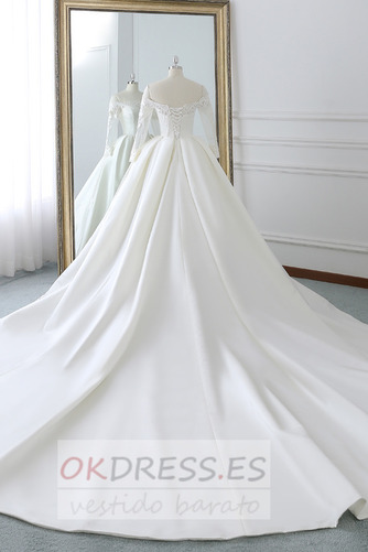 Vestido de novia Manga larga Escote con Hombros caídos Natural Triángulo Invertido 3
