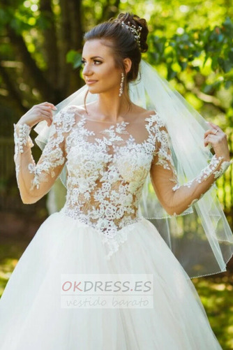 Vestido de novia Manga larga Fuera de casa Mangas Illusion Cola Barriba 3