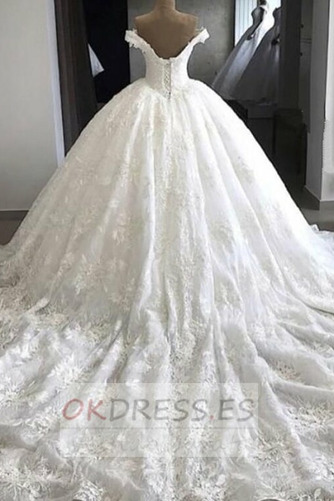 Vestido de novia Organza Cordón Otoño 2019 Capa de encaje Cola Real 2