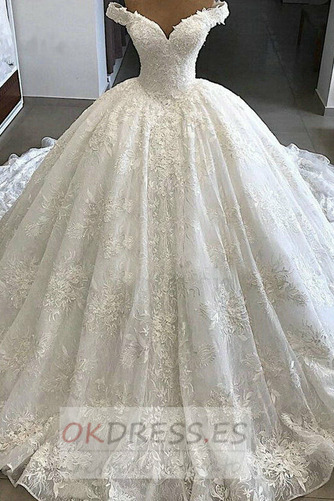 Vestido de novia Organza Cordón Otoño 2019 Capa de encaje Cola Real 1