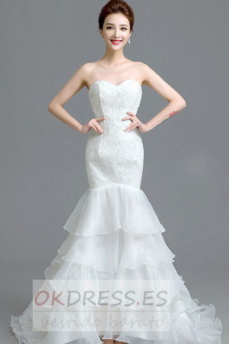 Vestido de novia Organza Pera Capa Multi Corte Sirena Natural Elegante 3
