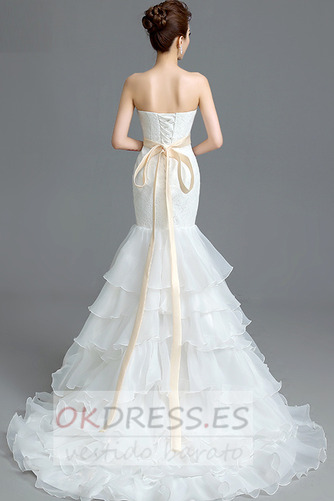 Vestido de novia Organza Pera Capa Multi Corte Sirena Natural Elegante 2