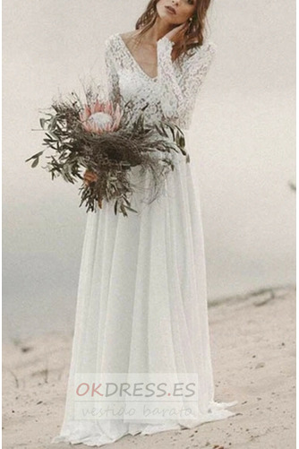 Vestido de novia Otoño Baja escote en V Playa Triángulo Invertido Drapeado 1