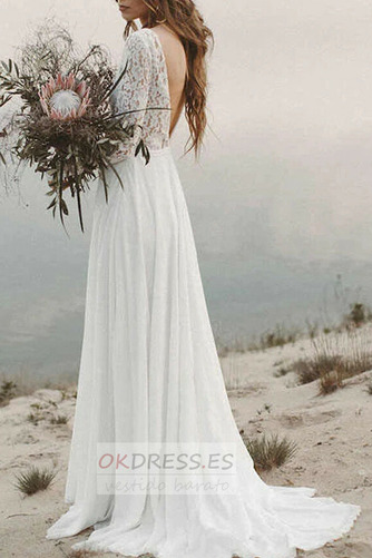 Vestido de novia Otoño Baja escote en V Playa Triángulo Invertido Drapeado 2