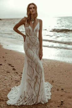 Vestido de novia Otoño Playa Corte Sirena Elegante Encaje Encaje