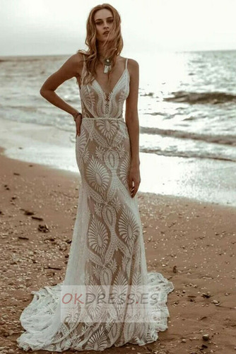 Vestido de novia Otoño Playa Corte Sirena Elegante Encaje Encaje 1