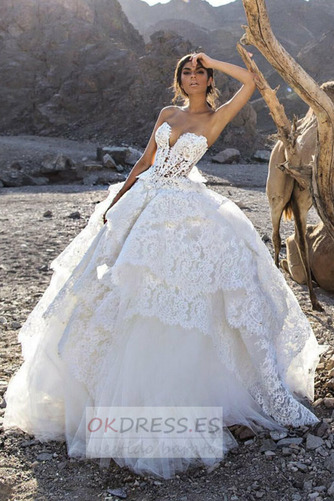 Vestido de novia Otoño Capa Multi 2019 Encaje Cordón Sin mangas 4