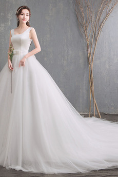Vestido de novia Otoño Corte-A Cordón Natural Lazos Sencillo