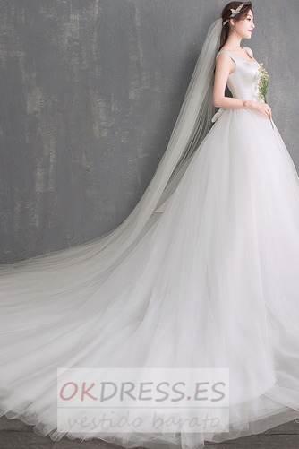 Vestido de novia Otoño Corte-A Cordón Natural Lazos Sencillo 3