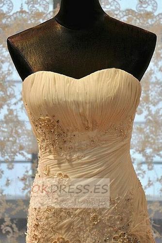 Vestido de novia Otoño Corte Sirena Encaje Apliques Cordón Sin mangas 4