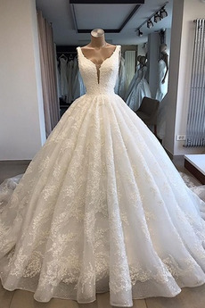 Vestido de novia Otoño Formal Escote en V Abalorio Espalda Descubierta