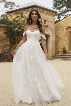 Vestido de novia Playa Escote con Hombros caídos Falta Cordón Natural