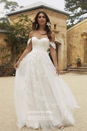 Vestido de novia Playa Escote con Hombros caídos Falta Cordón Natural 1