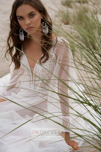 Vestido de novia Playa Falta Frontal Dividida Elegante Baja escote en V 4