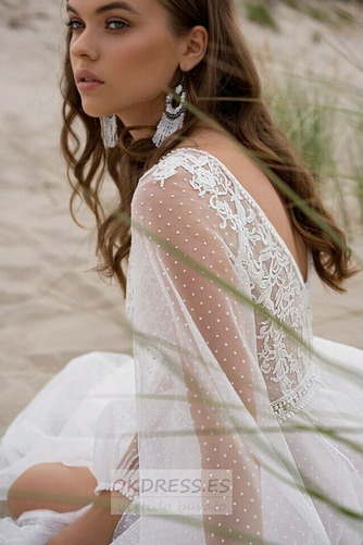 Vestido de novia Playa Falta Frontal Dividida Elegante Baja escote en V 5
