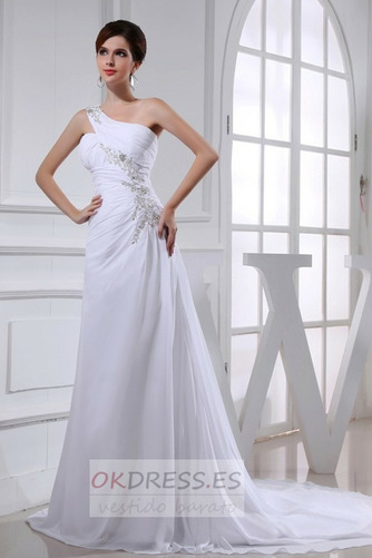 Vestido de novia Playa Natural Corte-A largo Cordón Un sólo hombro 1