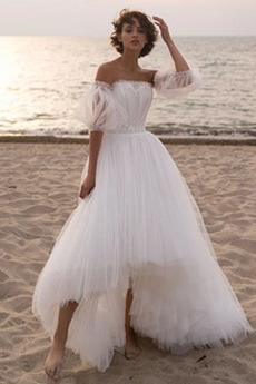 Vestido de novia Playa Natural Verano tul Capa Multi Asimétrico Dobladillo