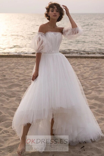 Vestido de novia Playa Natural Verano tul Capa Multi Asimétrico Dobladillo 1