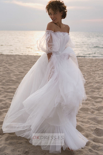 Vestido de novia Playa Natural Verano tul Capa Multi Asimétrico Dobladillo 3