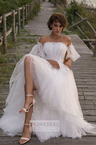 Vestido de novia Playa Natural Verano tul Capa Multi Asimétrico Dobladillo 5