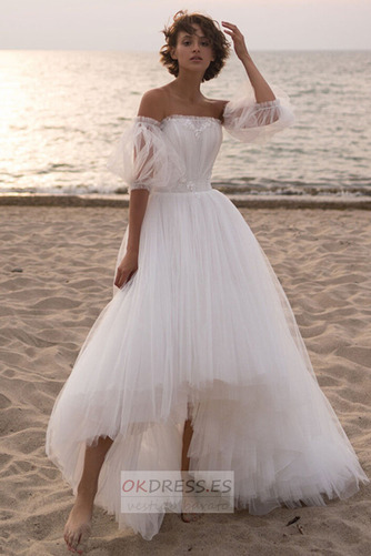 Vestido de novia Playa Natural Verano tul Capa Multi Asimétrico Dobladillo 4