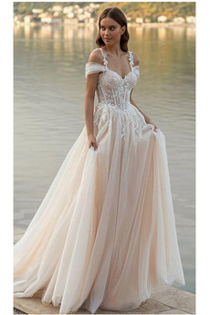 Vestido de novia Playa Romántico Cola Barriba Verano Natural Sin mangas