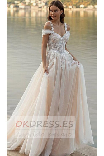 Vestido de novia Playa Romántico Cola Barriba Verano Natural Sin mangas 1