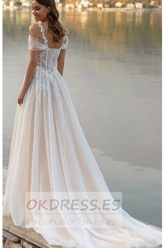 Vestido de novia Playa Romántico Cola Barriba Verano Natural Sin mangas 2