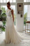 Vestido de novia Playa Romántico Cremallera Natural Drapeado Escote en V