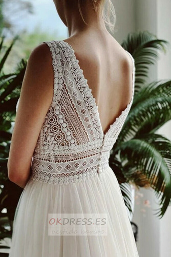 Vestido de novia Playa Romántico Cremallera Natural Drapeado Escote en V 4