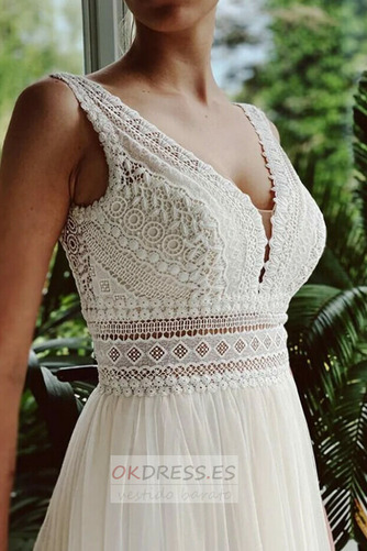 Vestido de novia Playa Romántico Cremallera Natural Drapeado Escote en V 3