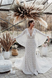 Vestido de novia Playa Triángulo Invertido Encaje largo Natural Drapeado