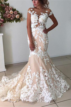 Vestido de novia primavera Cremallera Elegante Corte Sirena Encaje Sin mangas