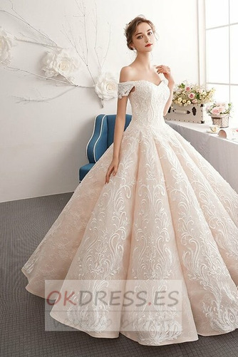 Vestido de novia Sala Escote con Hombros caídos Natural Capa de encaje 3