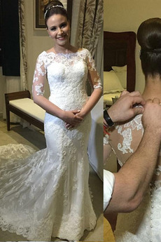 Vestido de novia Sala Manga larga Pura espalda Elegante Mangas Illusion