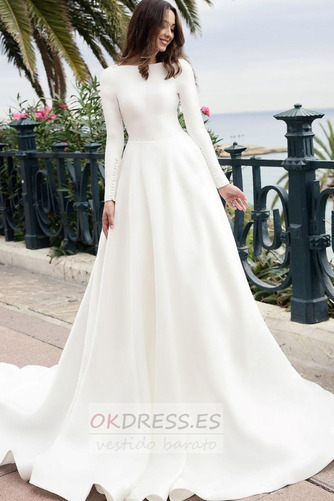 Vestido de novia Satén 2019 Corte-A Abalorio Cola Corte Barco 1