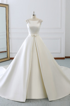 Vestido de novia Satén Elegante Natural Triángulo Invertido Hasta el suelo